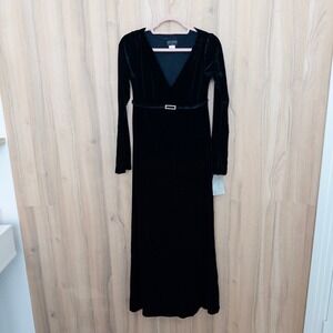 Olian Velvet Maxi Dress S Black Rhinestone Buckle Long Sleeve Whimsigoth WItchy